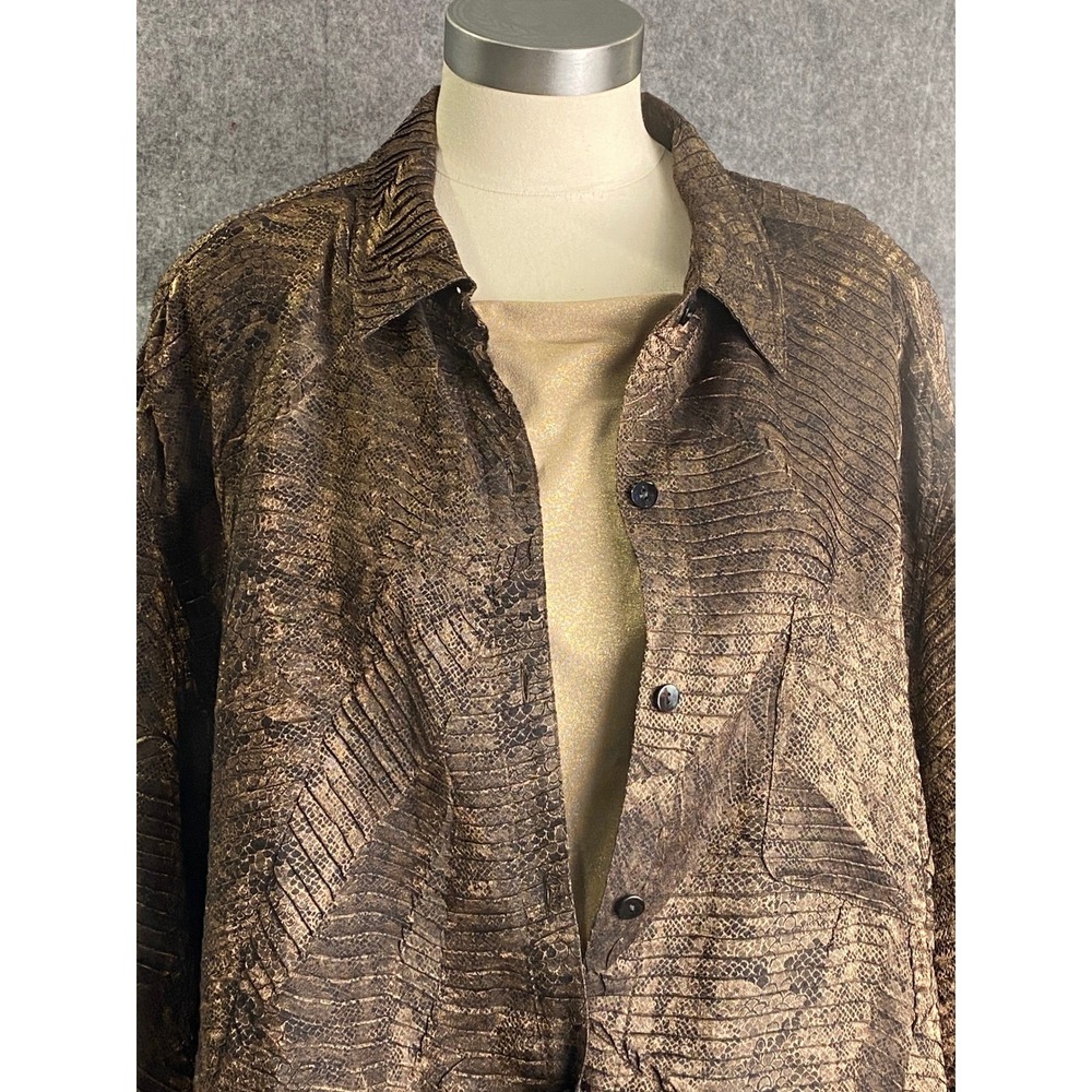 Chico's Metallic Bronze Snake Leaf Print Button Jacket Top Size 3 (L/XL) - Picture 15 of 16